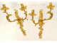 Pair of Regency 2-light gilt bronze wall sconces with crowned foliage motif, 18th century