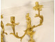 Pair of Regency 2-light gilt bronze wall sconces with crowned foliage motif, 18th century