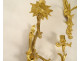 Pair of Regency 2-light gilt bronze wall sconces with crowned foliage motif, 18th century