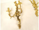 Pair of Regency 2-light gilt bronze wall sconces with crowned foliage motif, 18th century