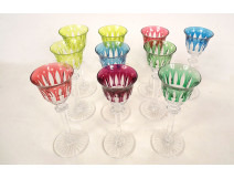 10 Saint-Louis cut crystal port liqueur glasses, Tommy model, 20th century color