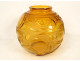 Amber-colored glass ball vase with geometric patterns in the style of Sabino, Art Deco, 20th century