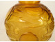 Amber-colored glass ball vase with geometric patterns in the style of Sabino, Art Deco, 20th century