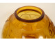 Amber-colored glass ball vase with geometric patterns in the style of Sabino, Art Deco, 20th century