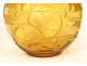 Amber-colored glass ball vase with geometric patterns in the style of Sabino, Art Deco, 20th century