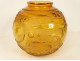 Amber-colored glass ball vase with geometric patterns in the style of Sabino, Art Deco, 20th century
