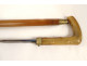 Sword cane with a Toledo-style damascened blade and horn pommel, wooden shaft, 19th century