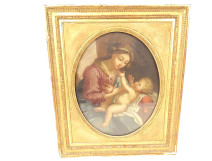 Oval painting of the Virgin and Child, Madonna, gilt frame, late 18th century