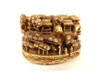 Carved ivory netsuke signed Kagetoshi miniature village temple Edo Japan 19th century