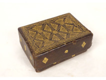 Small leather card case with gilt decoration and floral motif, 18th century