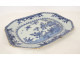 Octagonal porcelain dish, white and blue Chinese landscape with flowers, Qianlong period, 18th century