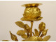 Pair of Louis XVI style candlesticks, blue crystal vases, gilt bronze, pink flowers, 18th century