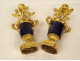Pair of Louis XVI style candlesticks, blue crystal vases, gilt bronze, pink flowers, 18th century
