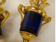 Pair of Louis XVI style candlesticks, blue crystal vases, gilt bronze, pink flowers, 18th century