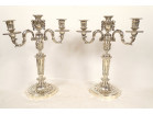 Paire candélabres 3 feux Louis XVI bougeoirs métal argenté 40cm XVIIIème
