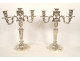 Pair of Louis XVI three-light candelabra, silver-plated metal candlesticks with knots, 18th century