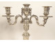 Pair of Louis XVI three-light candelabra, silver-plated metal candlesticks with knots, 18th century