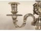 Pair of Louis XVI three-light candelabra, silver-plated metal candlesticks with knots, 18th century