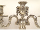 Pair of Louis XVI three-light candelabra, silver-plated metal candlesticks with knots, 18th century