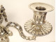 Pair of Louis XVI three-light candelabra, silver-plated metal candlesticks with knots, 18th century
