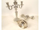 Pair of Louis XVI three-light candelabra, silver-plated metal candlesticks with knots, 18th century