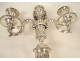 Pair of Louis XVI three-light candelabra, silver-plated metal candlesticks with knots, 18th century