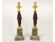 Pair of bronze candlesticks depicting female caryatids, Egyptian style, marble, 19th century