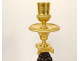 Pair of bronze candlesticks depicting female caryatids, Egyptian style, marble, 19th century