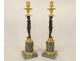 Pair of bronze candlesticks depicting female caryatids, Egyptian style, marble, 19th century