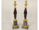 Pair of bronze candlesticks depicting female caryatids, Egyptian style, marble, 19th century