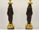 Pair of bronze candlesticks depicting female caryatids, Egyptian style, marble, 19th century