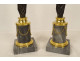 Pair of bronze candlesticks depicting female caryatids, Egyptian style, marble, 19th century