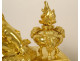 Pair of Louis XVI gilt bronze andirons with draped acanthus ram children, 18th century