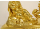 Pair of Louis XVI gilt bronze andirons with draped acanthus ram children, 18th century