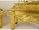 Pair of Louis XVI gilt bronze andirons with draped acanthus ram children, 18th century