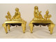 Pair of Louis XVI gilt bronze andirons with draped acanthus ram children, 18th century