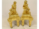 Pair of Louis XVI gilt bronze andirons with draped acanthus ram children, 18th century