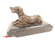 Bronze sculpture paperweight depicting a reclining hunting dog, black marble, 19th century