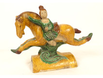Equestrian ridge tile, glazed earthenware, Sancai horseman, China, Ming dynasty