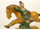 Equestrian ridge tile, glazed earthenware, Sancai horseman, China, Ming dynasty