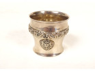 Solid silver egg cup, Old Man of Paris, decorated with applied coat of arms, 19th century