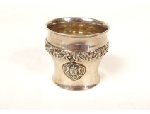 Solid silver egg cup, Old Man of Paris, decorated with applied coat of arms, 19th century