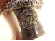 Solid silver egg cup, Old Man of Paris, decorated with applied coat of arms, 19th century