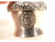 Solid silver egg cup, Old Man of Paris, decorated with applied coat of arms, 19th century