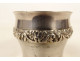 Solid silver egg cup, Old Man of Paris, decorated with applied coat of arms, 19th century