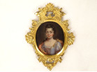 Miniature oval portrait of a woman, high-quality bronze frame, rocaille style, Louis XV, 18th century