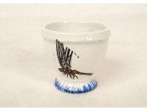 Creil Montereau earthenware egg cup, Rousseau pattern with Japanese-inspired dragonfly motif, 19th century