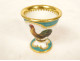 Paris porcelain egg cup decorated with a farmyard rooster, Empire gilt, 19th century