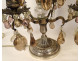 Pair of 4-light silvered bronze candelabra with fruit-colored crystal drops, 19th century