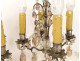 Pair of 4-light silvered bronze candelabra with fruit-colored crystal drops, 19th century